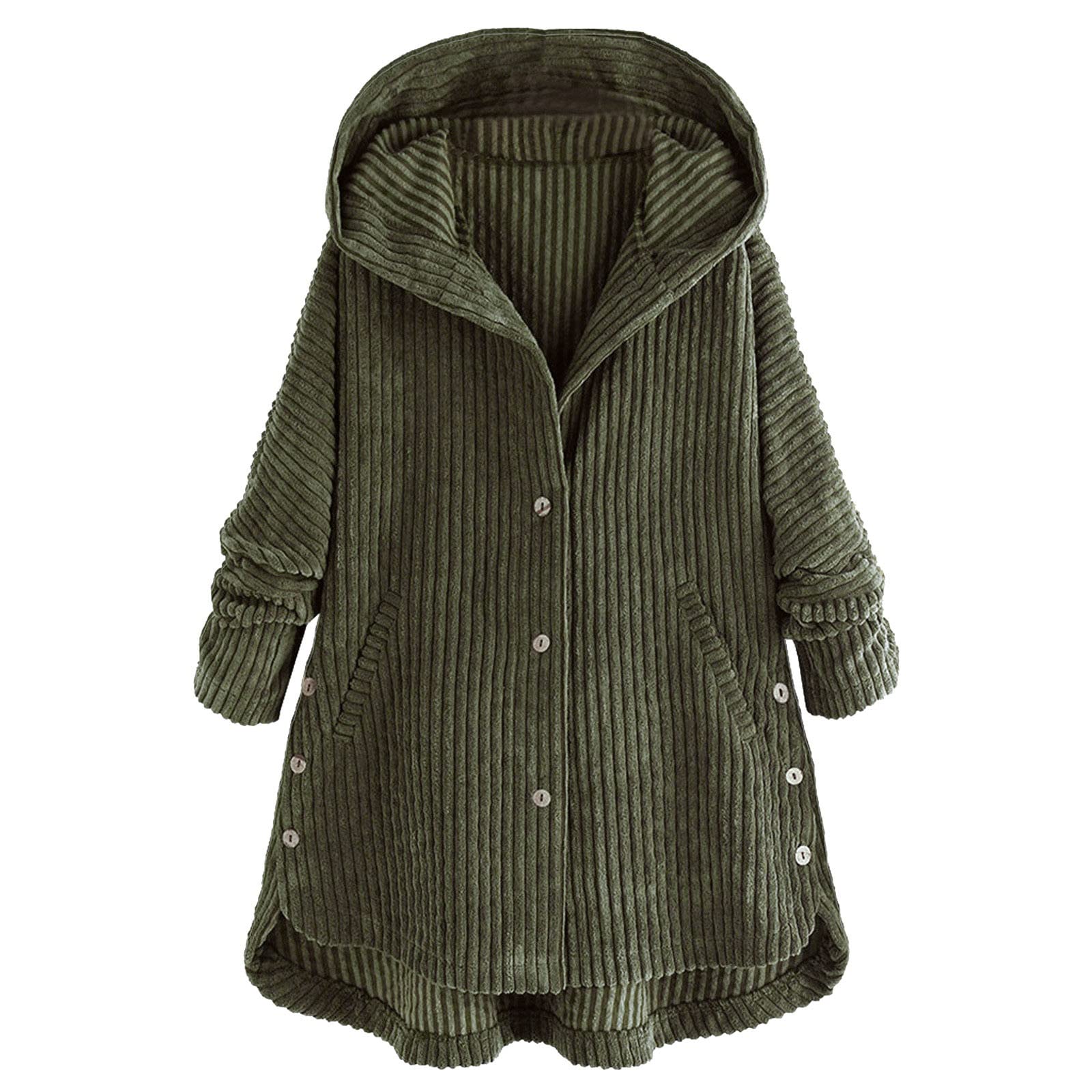 MOKINGTOP Women's Corduroy Hooded Jacket - Casual Loose Fit Mid-Length Coat with Button Down Pockets | Outerwear for Fall, Winter & Everyday Wear
