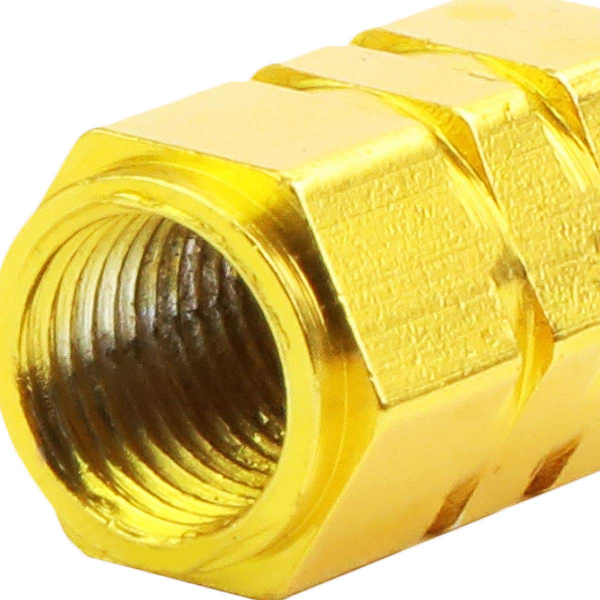 4PCS 17MM Gold Aluminum Wheel Tire Rim Hexagon Air Valve Stem Caps - Durable Dust & Debris Protection for Cars, Trucks, SUVs (Perfect for Off-Roading & Car Detailing)