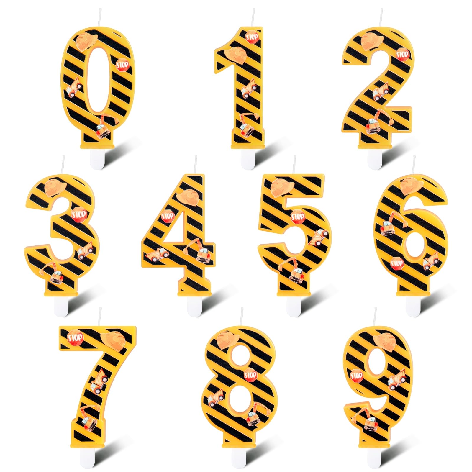 3rd Birthday Candles for Boys - Yellow and Black Striped Number 3 Cake Candles - Construction Theme Party Decorations - Perfect for Kids' Construction Birthday Cakes and Party Supplies