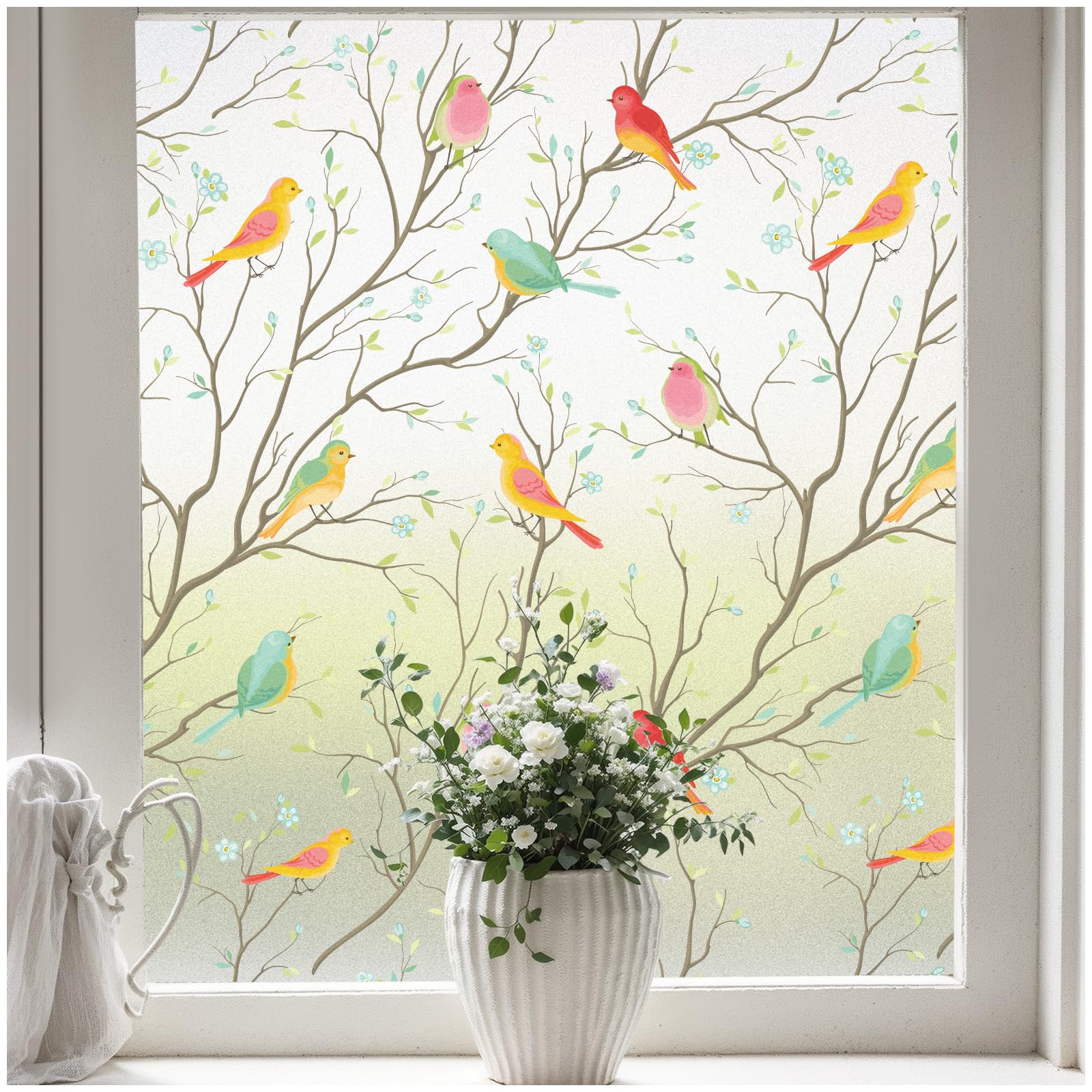 Coavas Stained Glass Window Film - Decorative Frosted Privacy Film, Static Cling Non-Adhesive Window Sticker for Heat Control & UV Protection (45.2 x 157.5 Inch) - Perfect for Front Doors, Bathrooms, and Office Windows