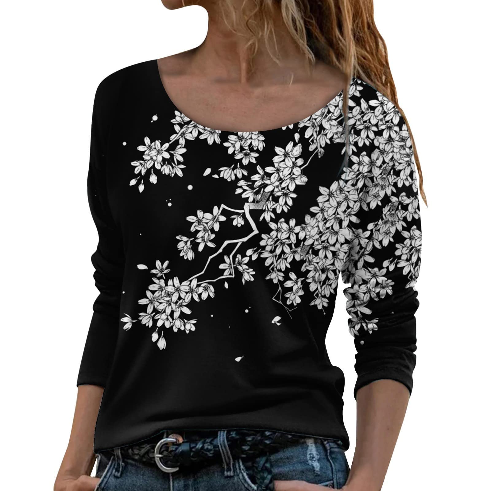 Women's Long Sleeve Crewneck T-Shirts - Floral Printed Plus Size Blouses for Fall 2022 | Casual Night Out, Office Wear & Everyday Comfort
