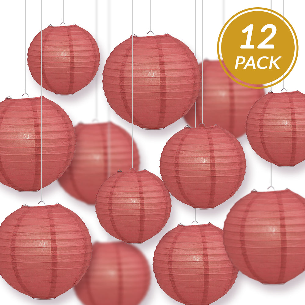 12-Piece Marsala Burgundy Wine Paper Lantern Set - Chinese Hanging Wedding & Party Decorations (12/10/8 Inch) - Perfect for Wedding Decor, Birthday Parties, and Asian-Themed Events