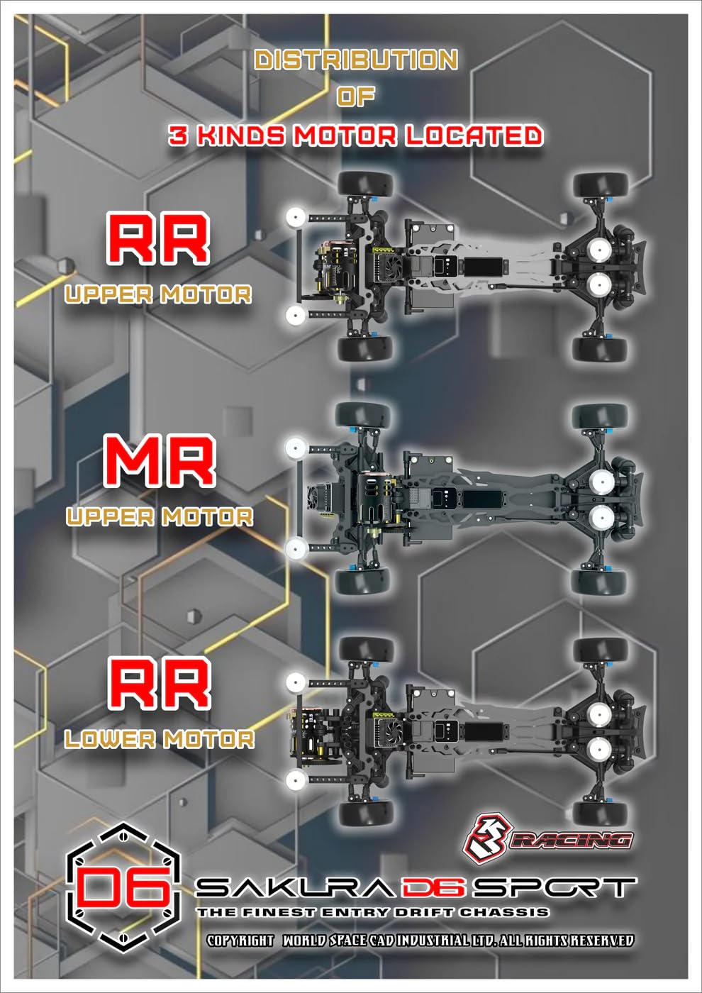 3Racing 1/10 Scale Fiber Glass Belt UMR Chassis Kit for RC Drift Cars - Sakura D6/D6S 2024 Edition (Unassembled, No Electronics) | Perfect for Competitive Drifting and On-Road Racing