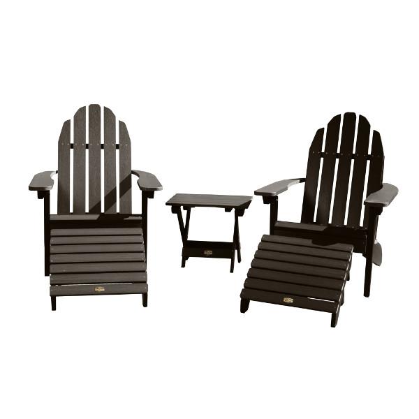 Adirondack 2 Essential Chairs with Folding Side Table & 2 Folding Ottomans - Outdoor Patio Furniture Set for Backyard, Garden, Poolside Relaxation
