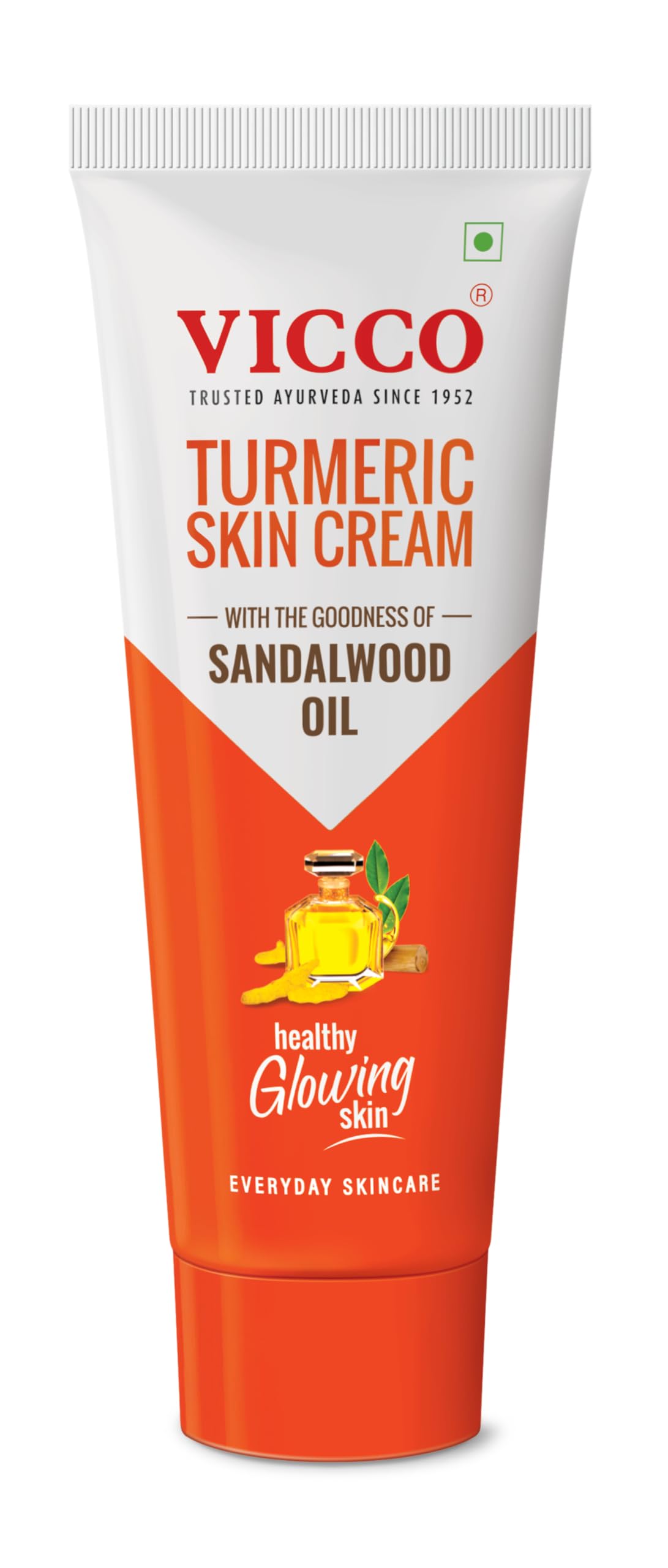 Vicco Turmeric Skin Cream - 100% Natural Ayurvedic Face Cream with Turmeric & Sandalwood Oil for Glowing, Even Skin Tone | All Skin Types | 70g | Perfect for Daily Skincare Routine & Brightening Dull Skin