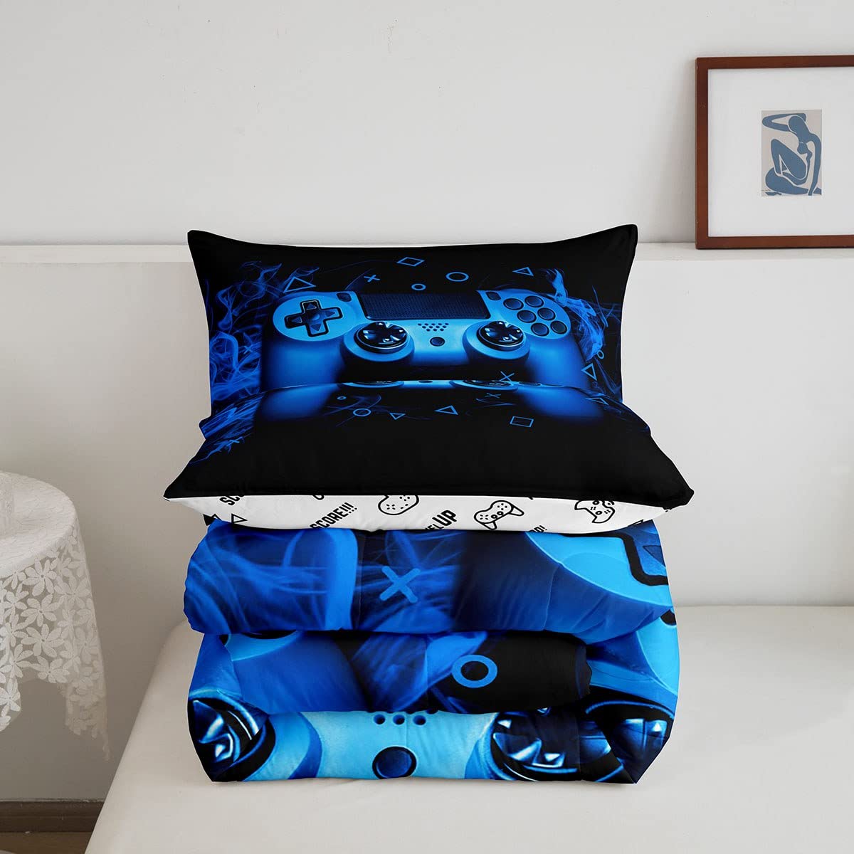 Feelyou Queen Size Gamer Comforter Set - 3 Piece Gaming Bedding for Boys, Kids & Teens - Soft Microfiber Video Game Themed Bedroom Decor - Perfect for Gaming Rooms, Sleepovers & Teen Bedrooms