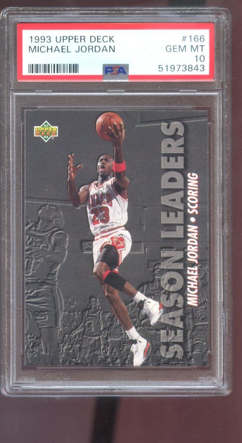 1993-94 Upper Deck #166 Michael Jordan PSA 10 Graded Basketball Card - NBA Season Leaders Scoring - Chicago Bulls 1993-1994 GEM MT MINT - Perfect for Collectors, Investors & Sports Memorabilia Enthusiasts