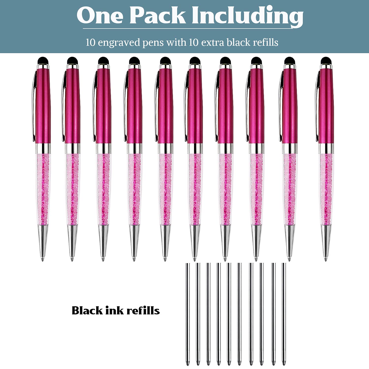 Ancolo Personalized Diamond Pens with Stylus Tip - Engraved Office Gift Set with Black Ink Refills | Custom Name, Company, Team Name & Phone Number | Perfect Gift for Women, Girls, Colleagues | Ideal for Business Meetings, Corporate Events & Special Occasions