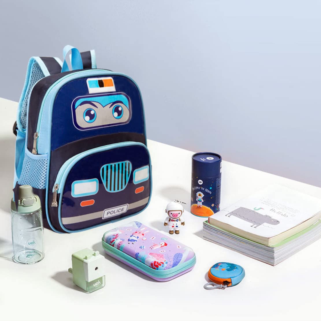 Waterproof Cartoon Police Car Backpack for Toddler Boys & Girls - Durable School Bag for Kindergarten, Daycare & Outdoor Adventures (Blue)