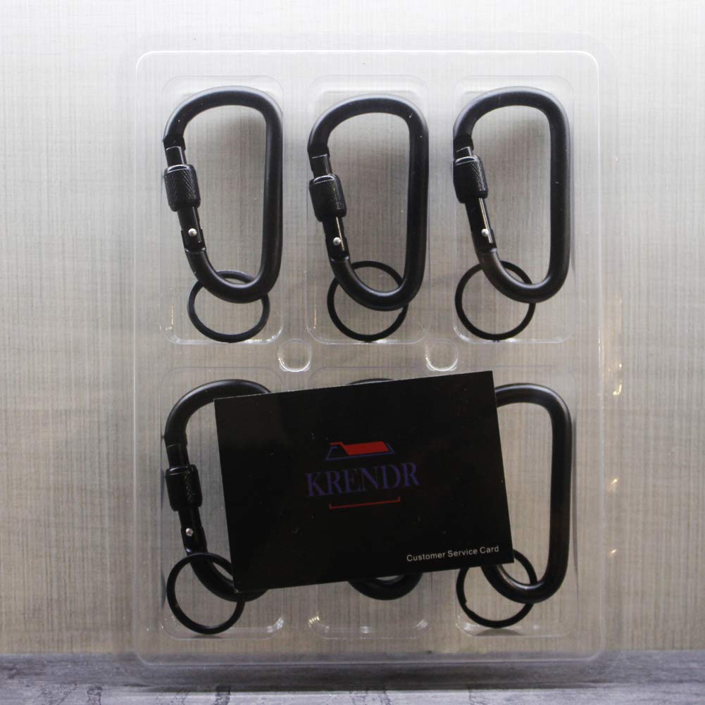 6 Pack Heavy Duty Black Locking Carabiners - 3.1 Inch D-Ring Keychain Clips for Outdoor Activities, Camping Gear, Hiking Equipment, Fishing Accessories & Travel Essentials - Includes 6 Key Rings - Perfect for Backpacks, Dog Leashes, Gym Bags and Tool Organization