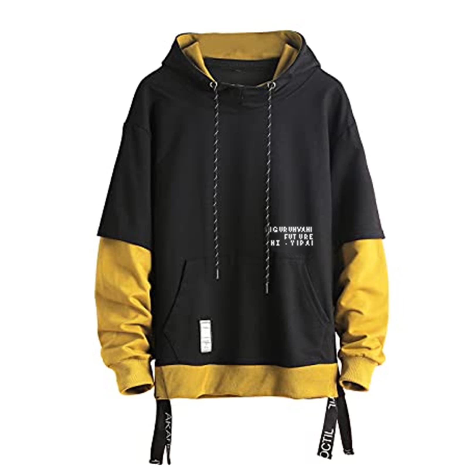 GURUNVANI Men's Contrast Color Pullover Hoodie with Patchwork Design - Stylish Casual Wear for Street Fashion & Outdoor Activities