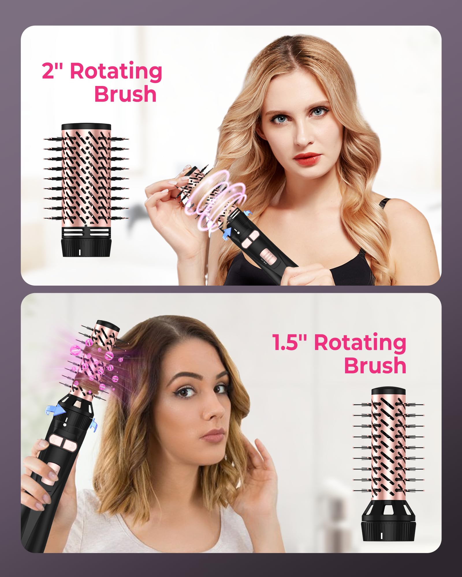 5-in-1 Rotating Hair Dryer Brush with 2 Attachments - For Drying, Straightening & Styling