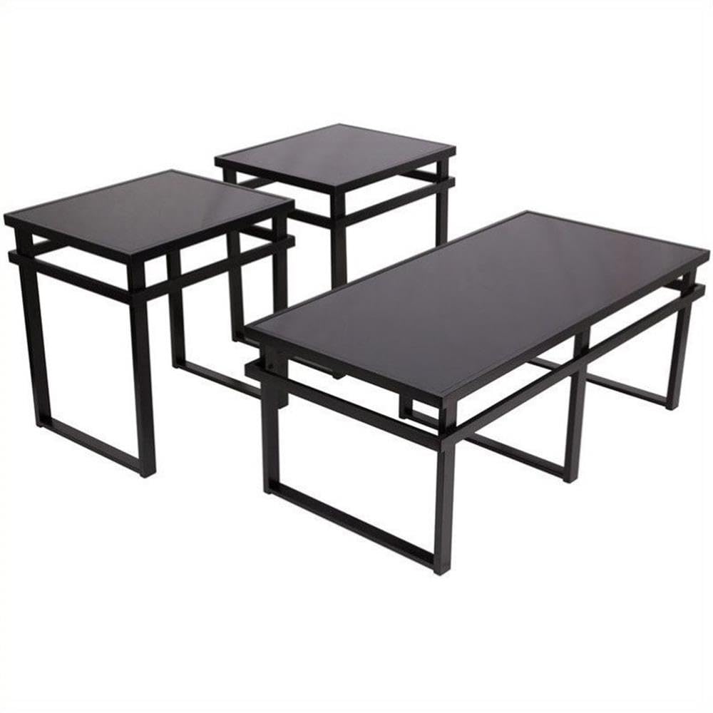 BOWERY HILL 3-Piece Black Occasional Table Set - Coffee Table & 2 End Tables for Living Room, Lounge & Office Decor