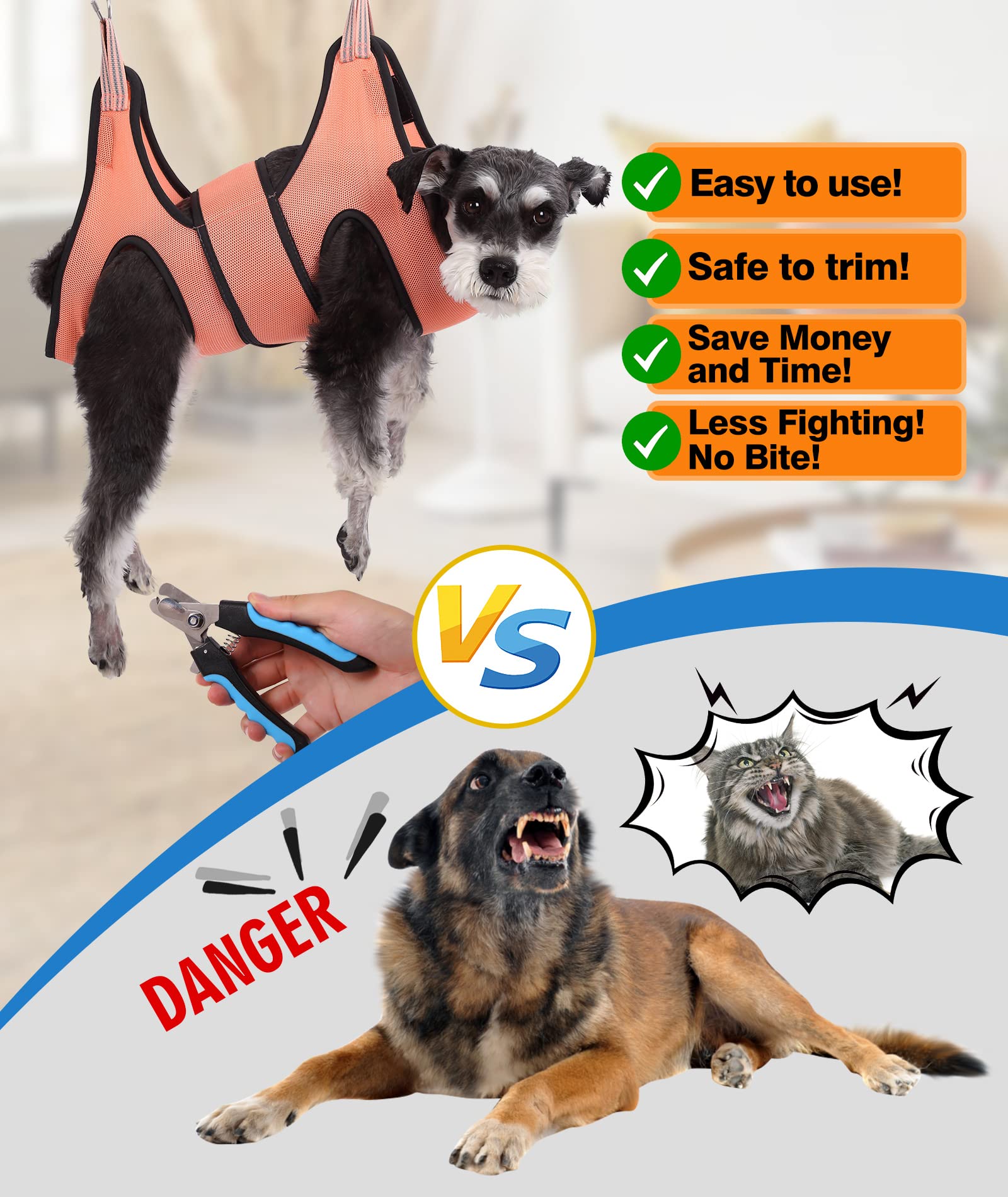 Kkiimatt Dog Grooming Hammock - Adjustable Pet Grooming Sling for Nail Trimming, Bathing & Haircuts - Secure Hanging Harness with Wide Strap (Supports Up to 30LB) - Small Orange - Perfect for Small Dogs at Home or Vet Clinics