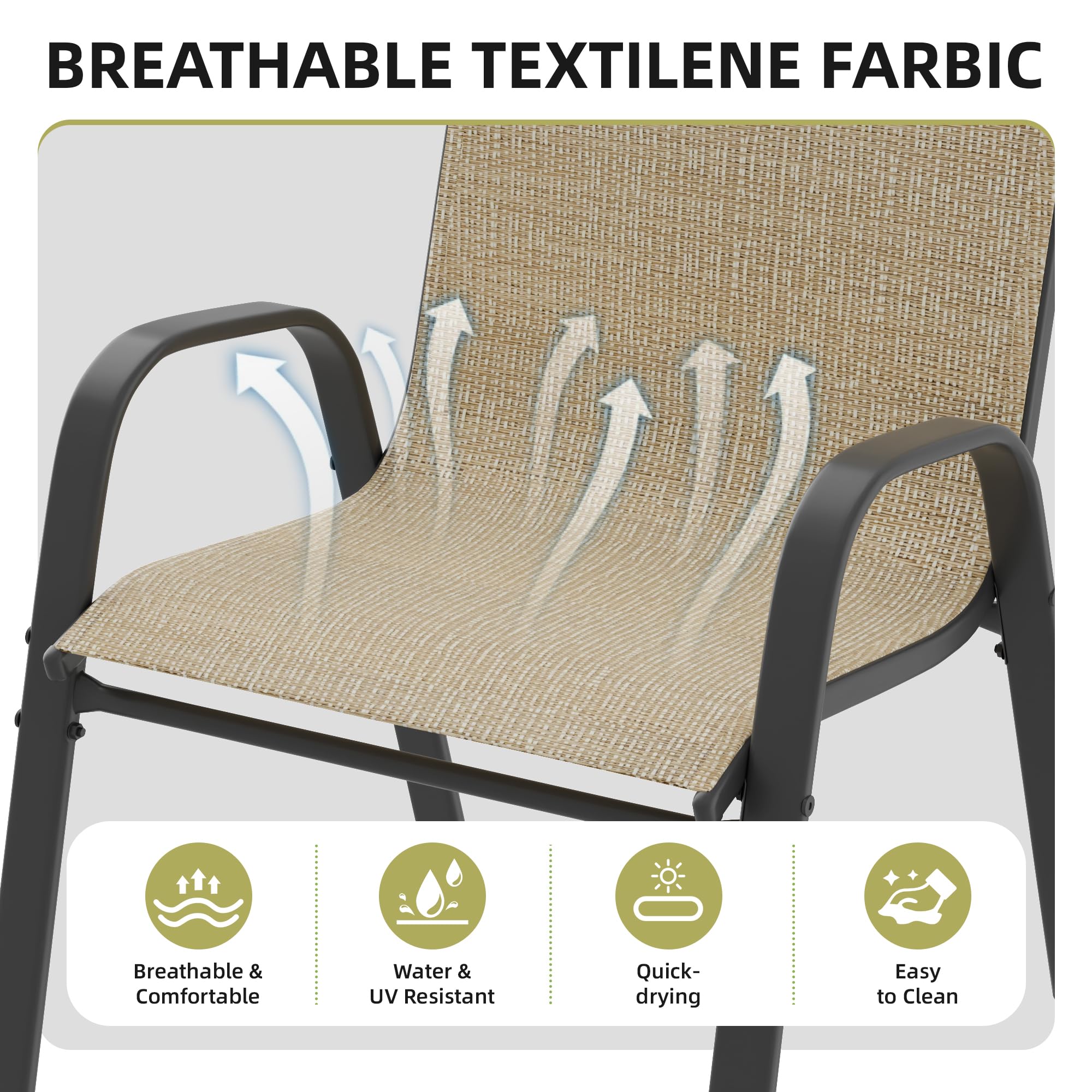 6-Piece Patio Chairs Set - All-Weather Stackable Outdoor Dining Chairs - Breathable Brown Garden Furniture for Backyard, Deck & Lawn - Perfect for BBQs, Pool Parties & Outdoor Entertaining