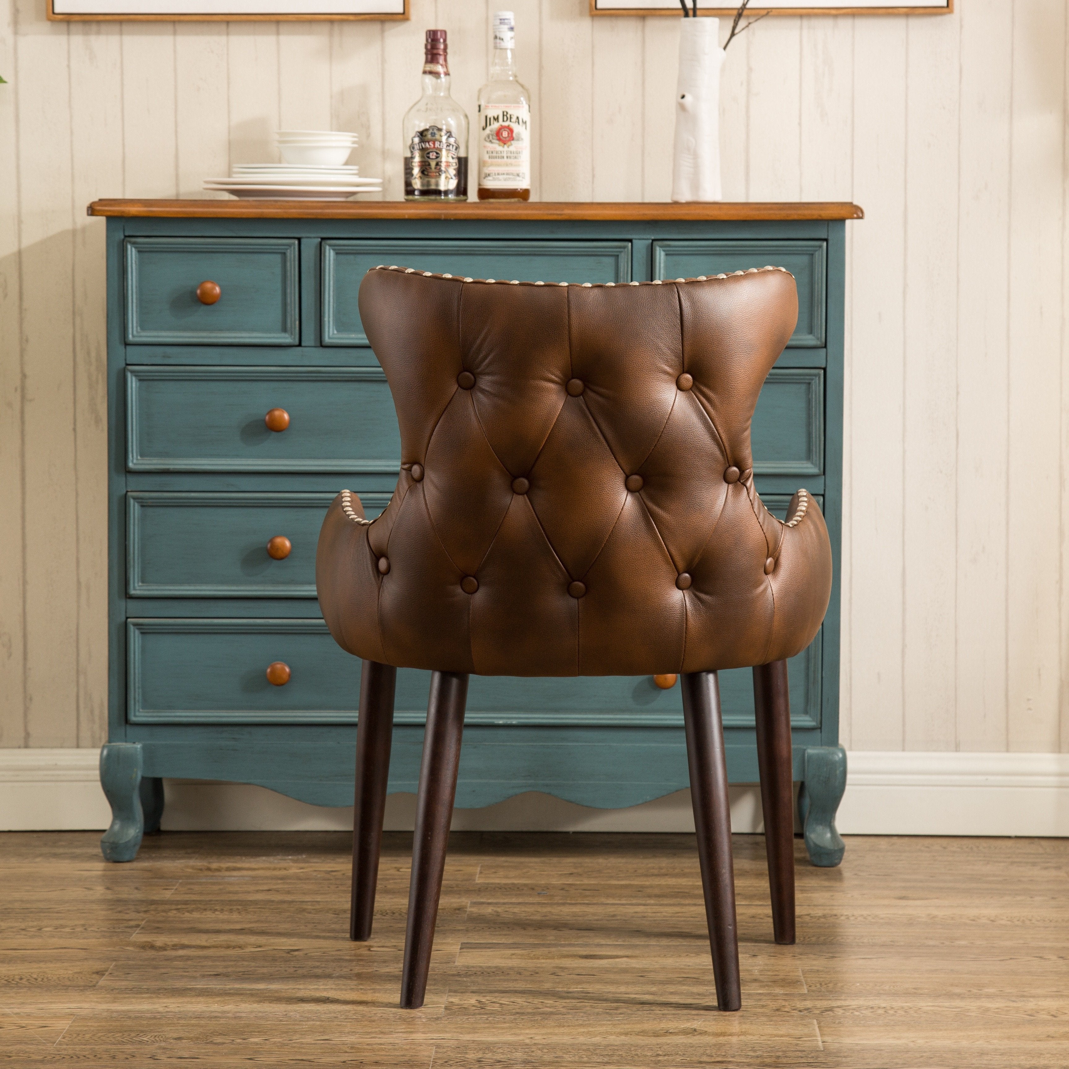 Roundhill Furniture Viking Tufted Button Back Barrel Chair with Nailhead Trim - Stylish Accent Chair for Living Room, Bedroom or Office Decor