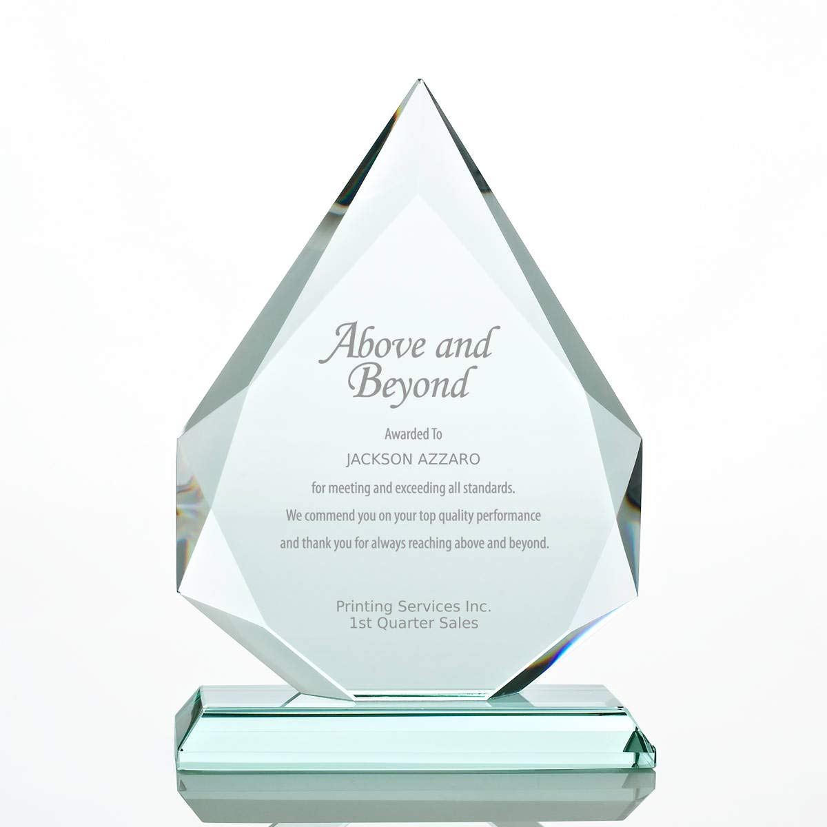Baudville Custom Engraved Jade Glass Trophy Award - Personalized Recognition for Employees, Students & Achievers - Perfect for Corporate Awards, Academic Ceremonies & Sports Events