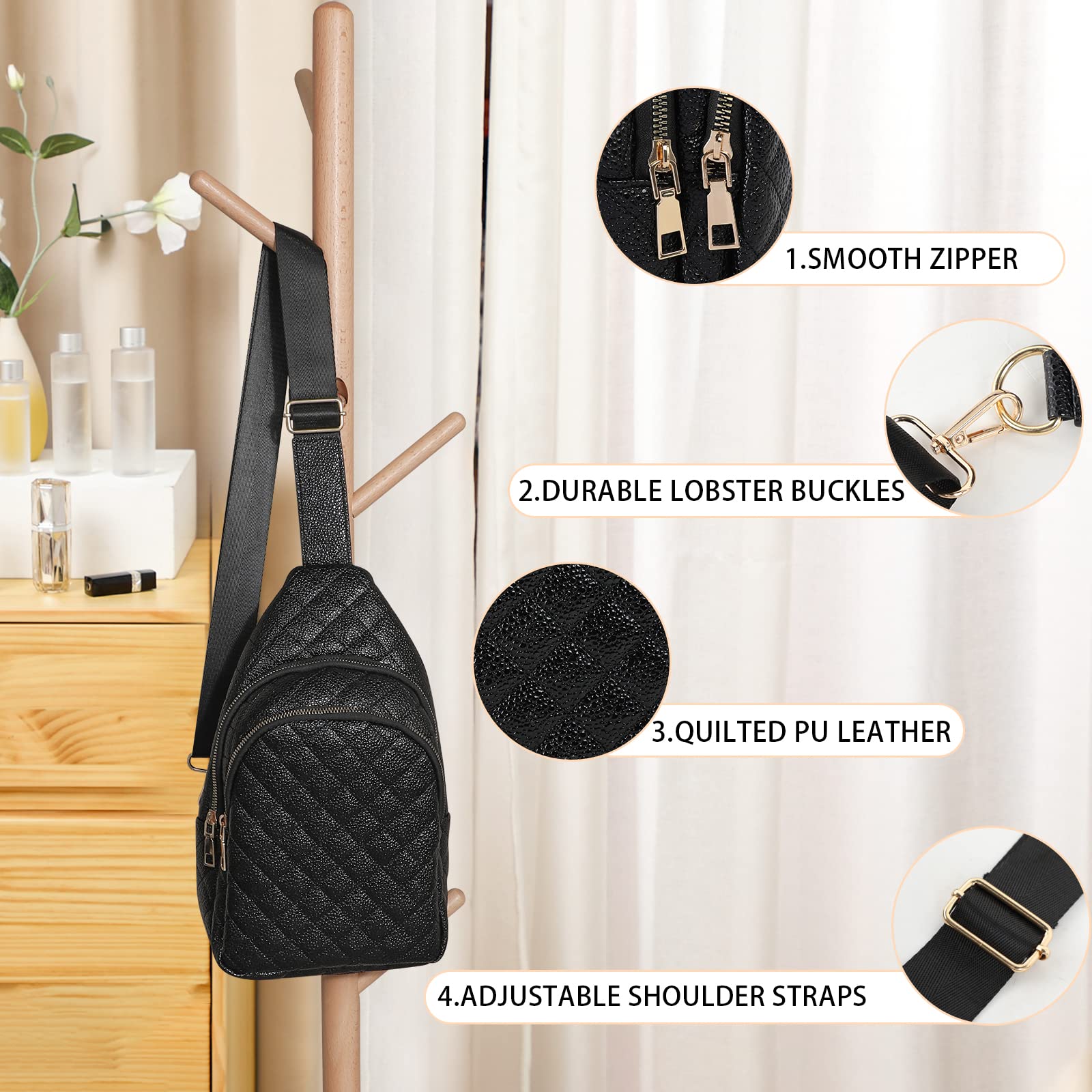 Women's PU Leather Quilted Crossbody Sling Backpack - Stylish Shoulder Bag for Cycling, Hiking, Travel & Daily Use - Perfect for Work, School & Outdoor Adventures