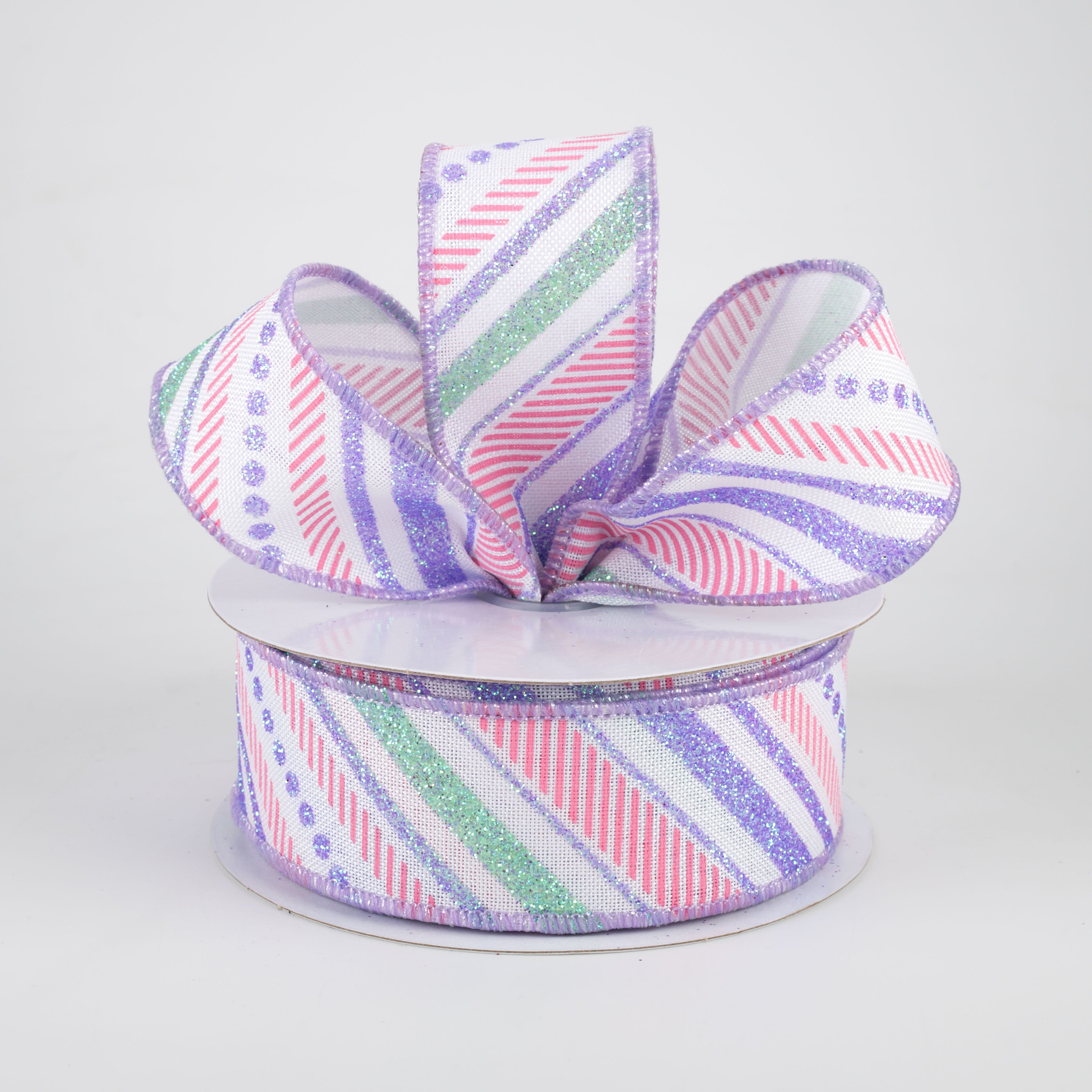 1.5 Inch Multi Diagonal Glitter Stripes Ribbon - 10 Yards for Easter Decorations, Gift Wrapping, Party Favors & DIY Crafts