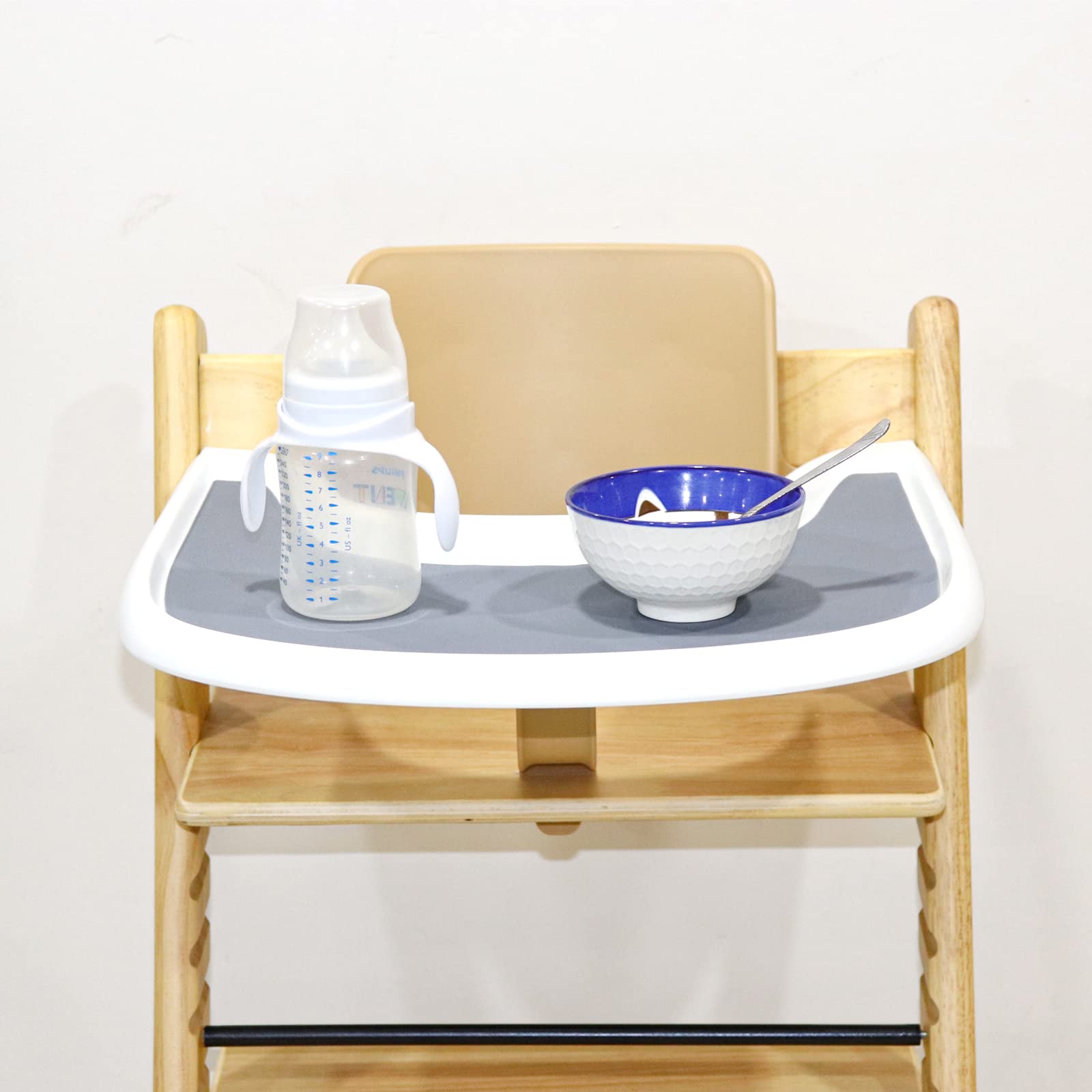 Non-Slip Silicone High Chair Placemat Set of 4 - Washable & Hygienic Tray Cover for Stokke Tripp Trapp High Chair (Grey/Green) - Perfect for Baby Mealtime, Mess-Free Feeding & Easy Cleaning
