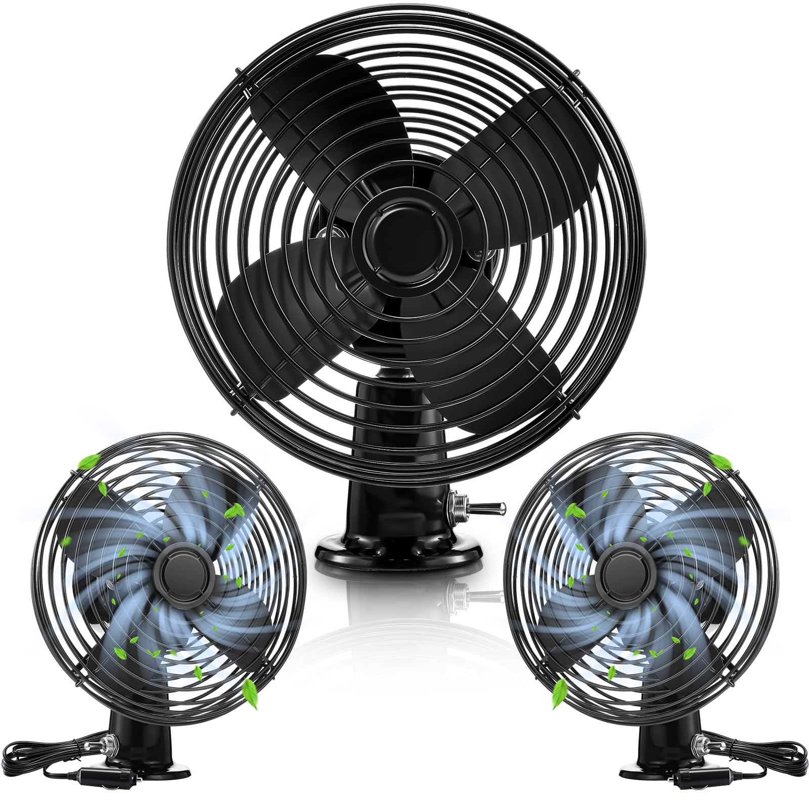2 Pack 12V Heavy Duty Metal Cooling Fan with 2 Speed Switch & Cigarette Lighter Plug - 6 Inch Black RV Car Fan for Trucks, Vans, Boats, Buses - Perfect for Vehicle Ventilation & Summer Cooling