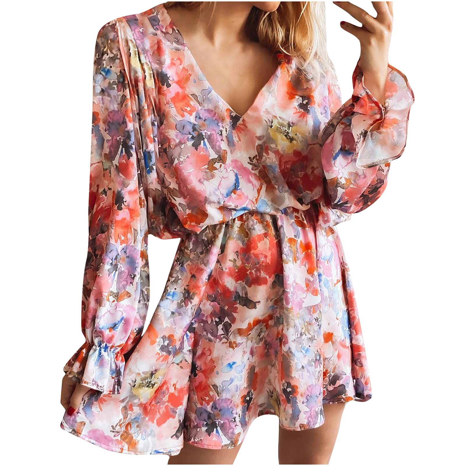 SHOPESSA Women's Summer Casual Dress - Floral Print Short Beach Dress for Teens & Adults, Hide Belly Fat, Perfect for Vacation, Pool Party & Tropical Getaway