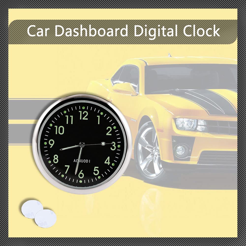 Mini Analog Car Clock - Stick on Dashboard Quartz Clock with Luminous Dial for Cars, Boats, Bikes & Home Use - Black Glow-in-the-Dark Design for Nighttime Visibility