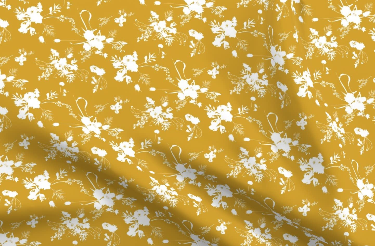 Mustard Yellow Floral Bouquet Printed Cotton Fabric by The Yard - Spring Summer Sewing Quilting Material for Apparel, Crafts & Home Decor | Perfect for Dresses, Curtains & DIY Projects