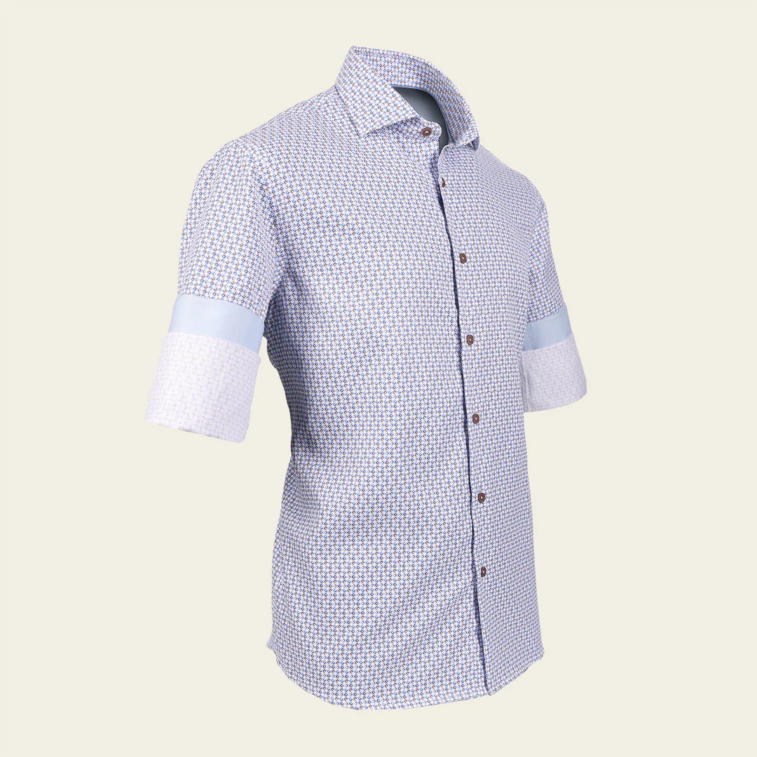 CM11030 Men's Fashion Casual Soft Cotton Paisley Shirt in Cuadra Blue - Perfect for Office Wear, Date Nights & Weekend Outings