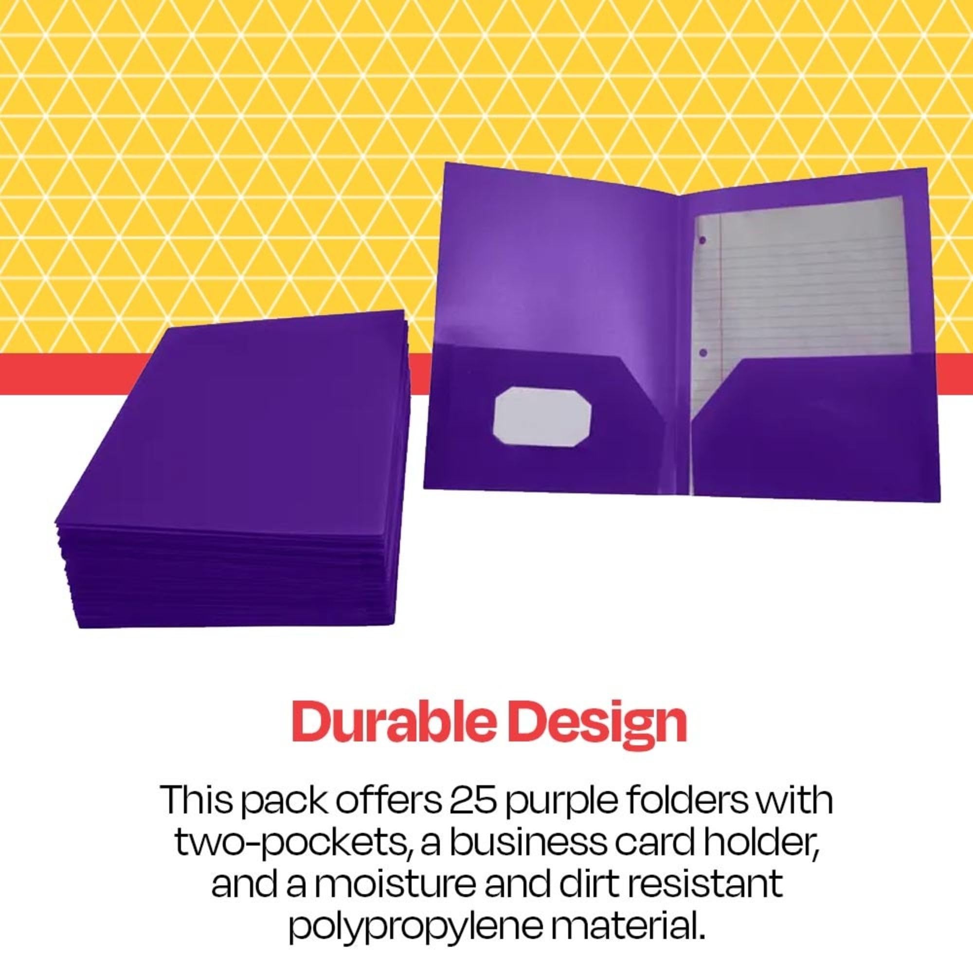 School Smart 2-Pocket Poly Folders - Purple (Pack of 25) | Durable Plastic Folders for Classroom, Office & Home Organization | Perfect for Students, Teachers & Professionals