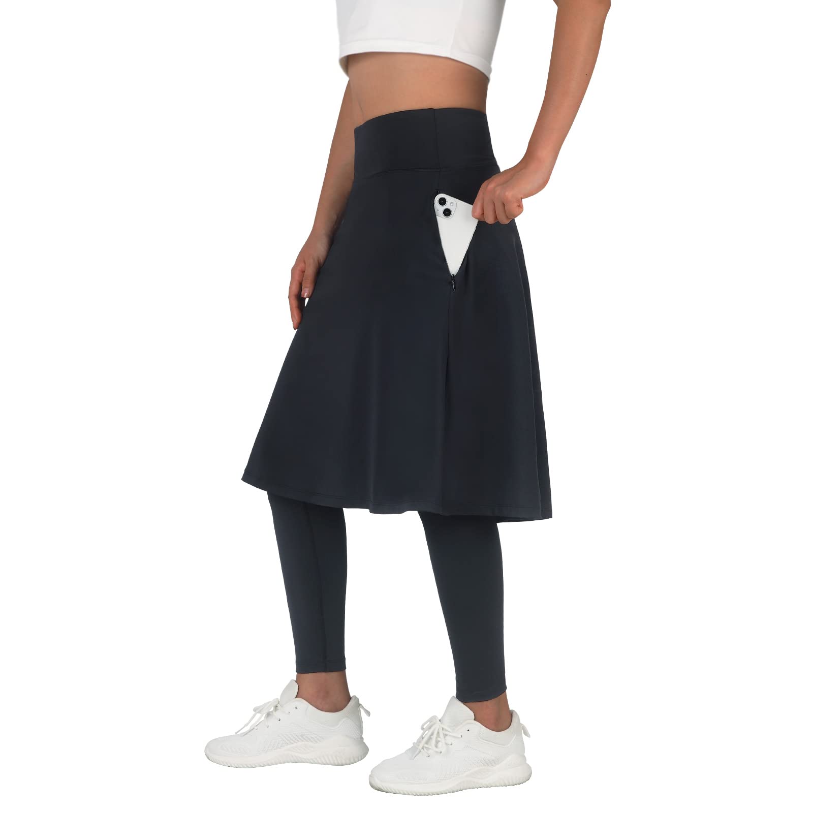ANIVIVO Women's Long Knee-Length Skirt with Built-in Leggings - High Waisted Pockets for Comfort & Style - Perfect for Work, Yoga, Running & Everyday Wear
