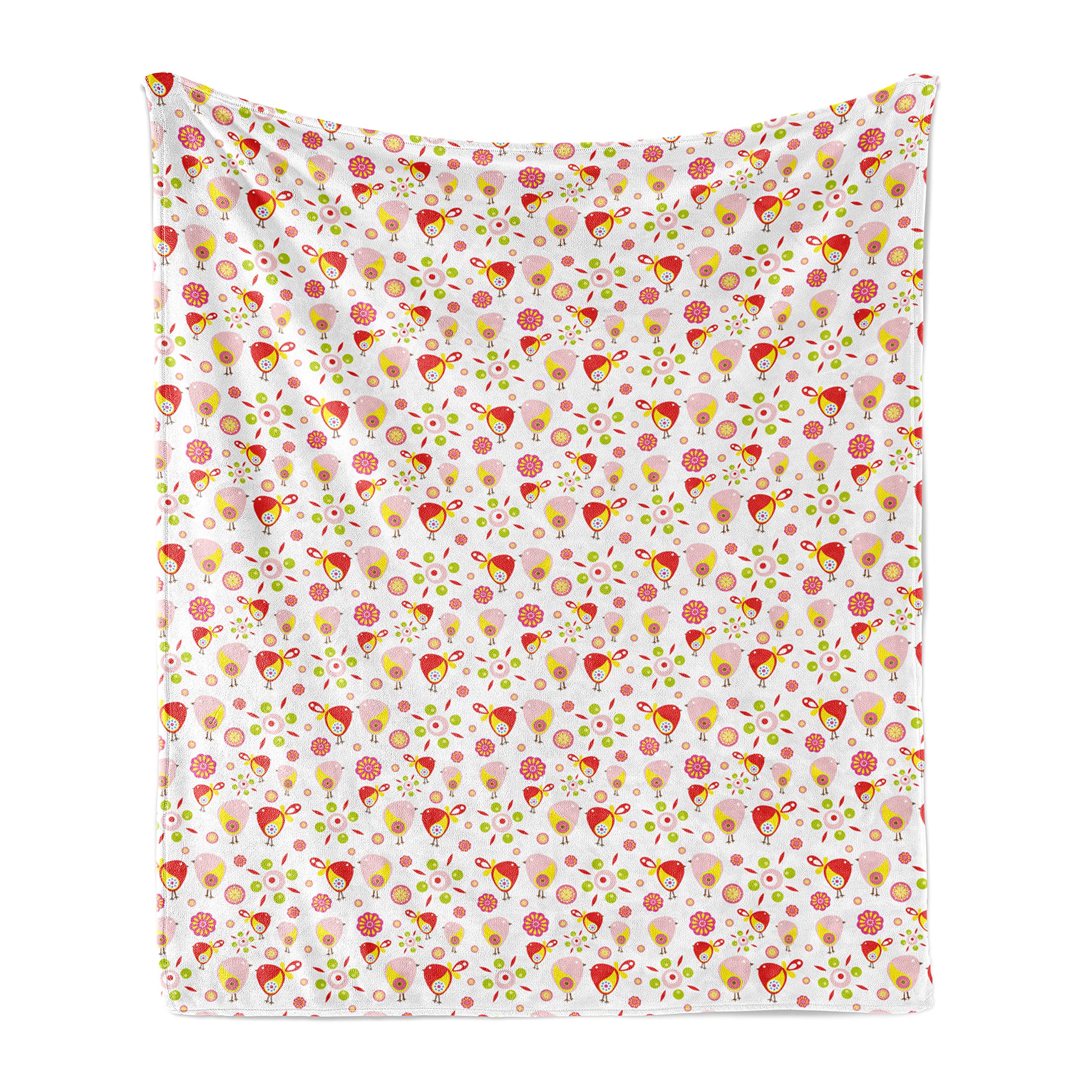 Ambesonne Cartoon Throw Blanket - Colorful Abstract Flowers & Birds Doodle Pattern - Soft Flannel Fleece Blanket for Couch, Bed & Sofa - 50