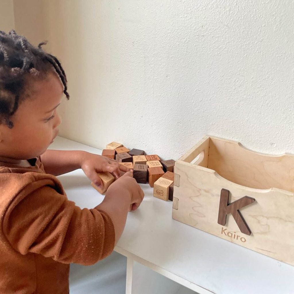 Wooden Alphabet Blocks with Storage Crate - Educational ABC Learning Toy for Toddlers - Perfect for Preschool Learning, Baby Shower Gifts & Nursery Decor