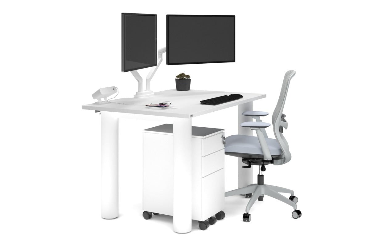 Quadro Cylinder Leg Office Desk - 1400L x 800W Modern Executive Desk with Cable Management | Perfect for Home Office, Workspace & Conference Room