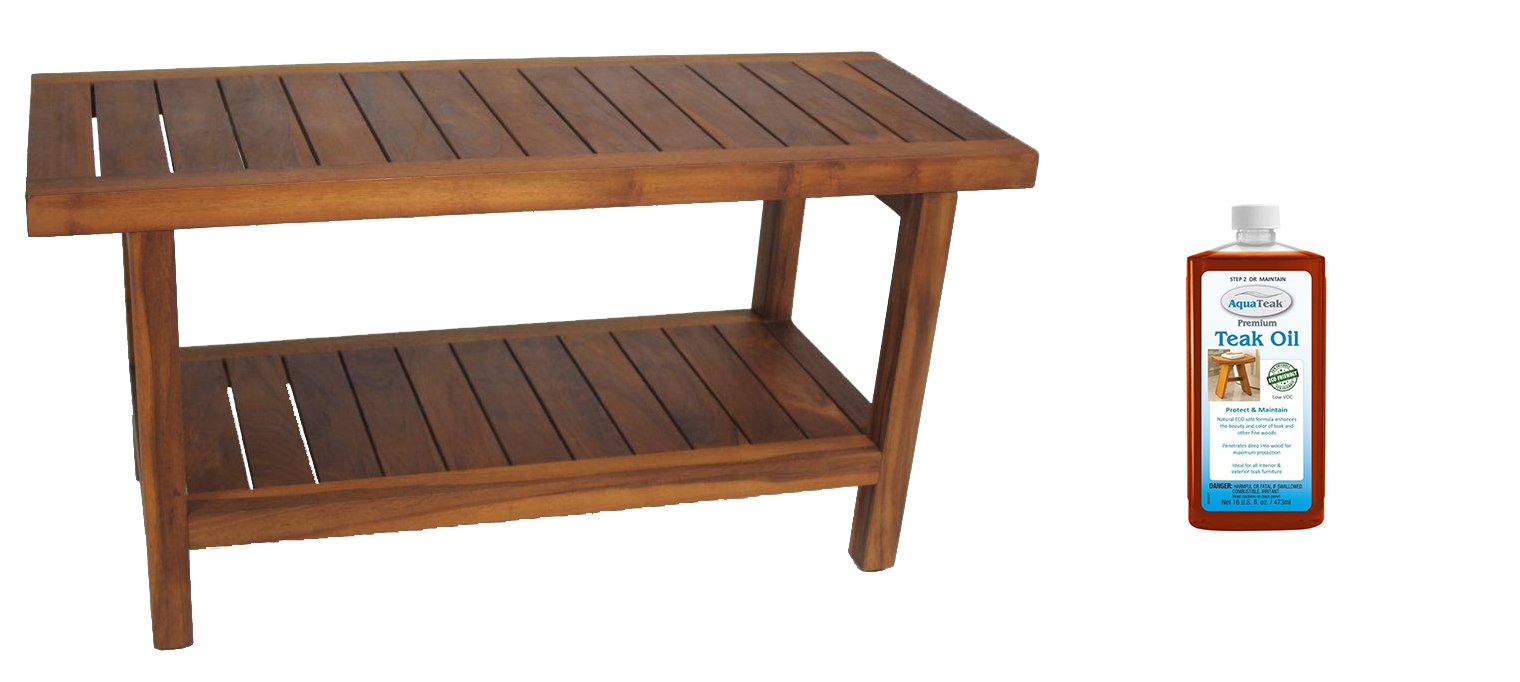 AquaTeak 36 Inch Teak Shower Bench with Shelf | Premium Spa Shower Seat with AquaTeak Oil | Perfect for Bathroom, Sauna & Steam Room Relaxation
