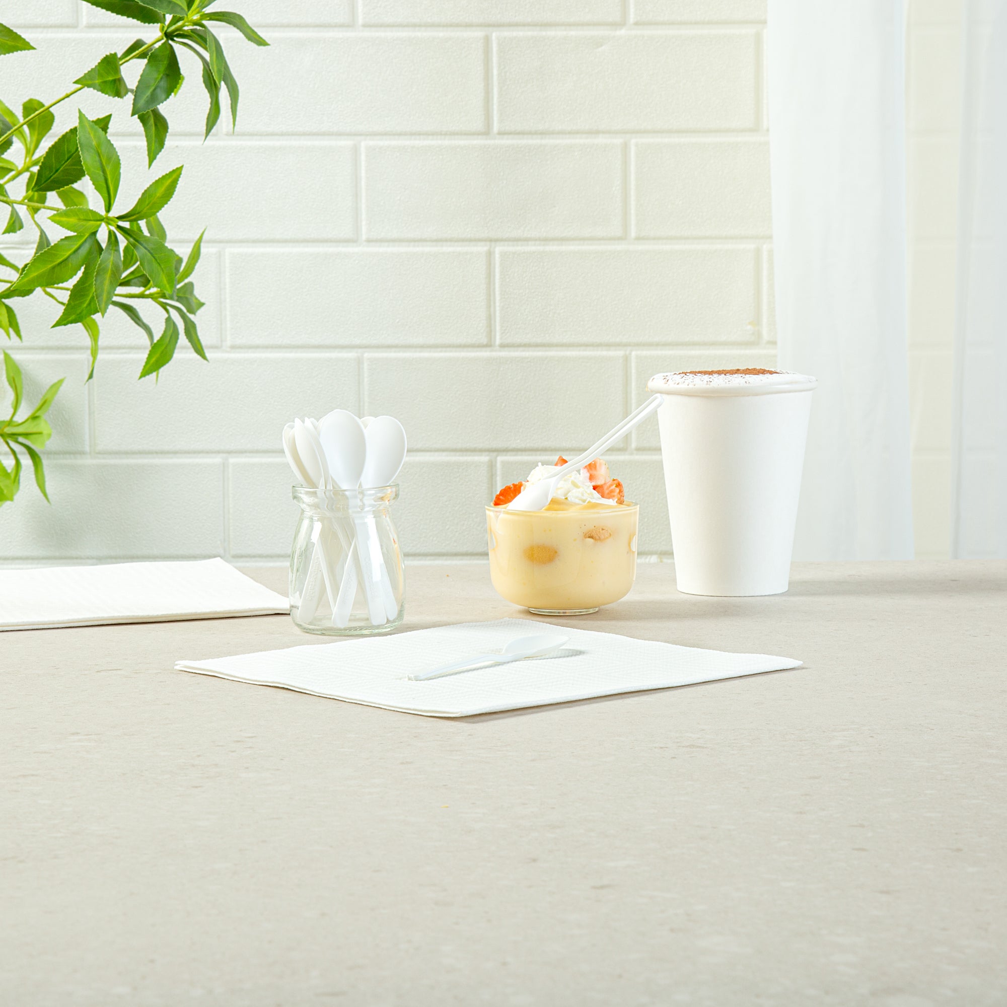 Eco-Friendly Round White Plastic Mini Spoons - Heat Resistant, Compostable, 4