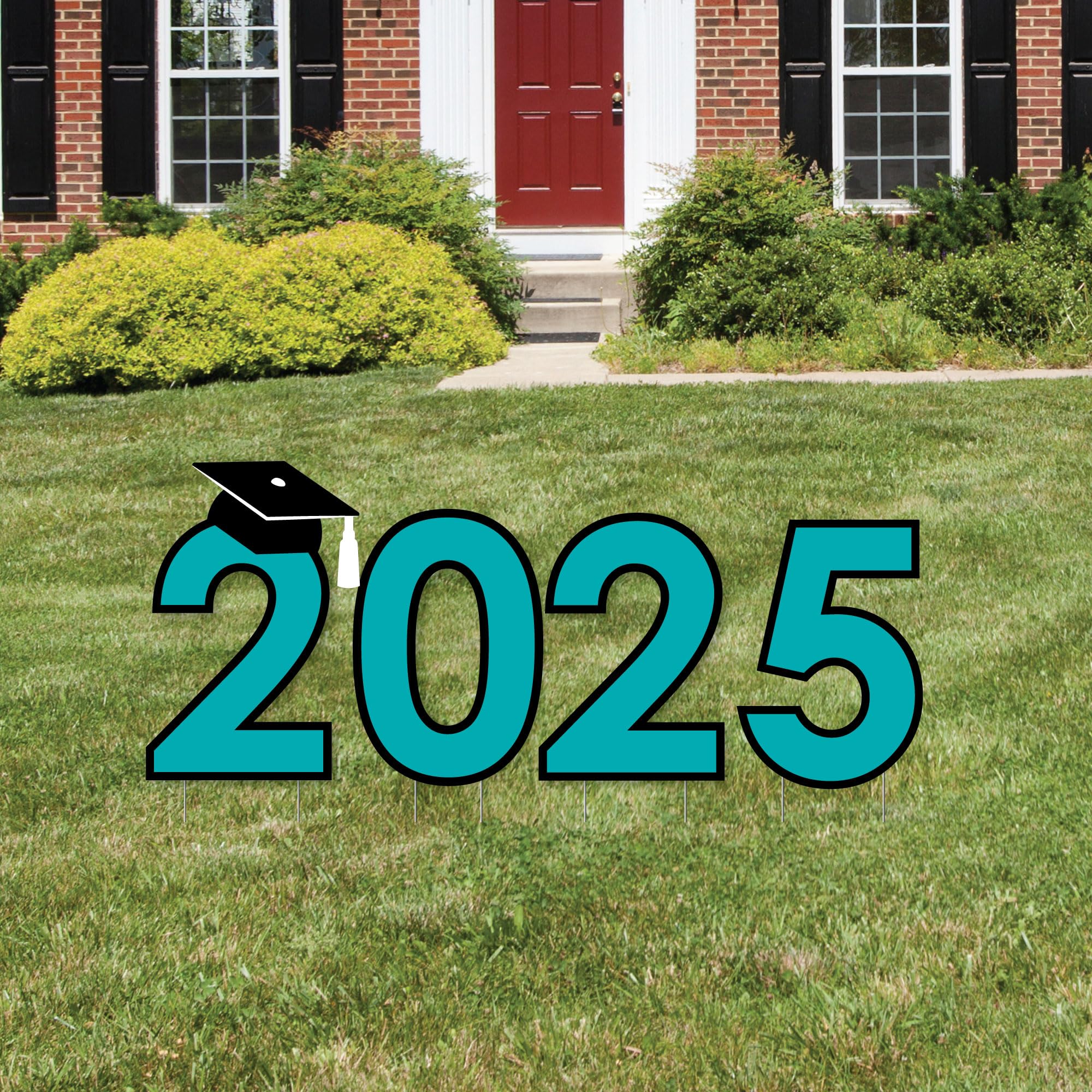 Big Dot of Happiness Teal 2025 Graduation Party Yard Signs - Outdoor Lawn Decorations for High School & College Graduations - Perfect for Backyard Celebrations & Photo Backdrops