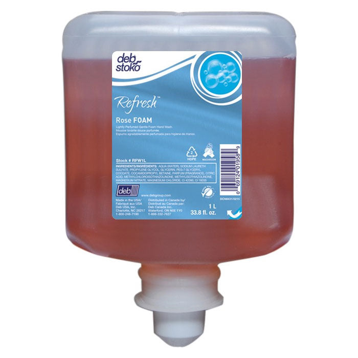 Refresh Rose Foam Soap Manual Refill (1L/6 Pack) - Gentle Hand Wash for Bathroom, Kitchen & Office Use