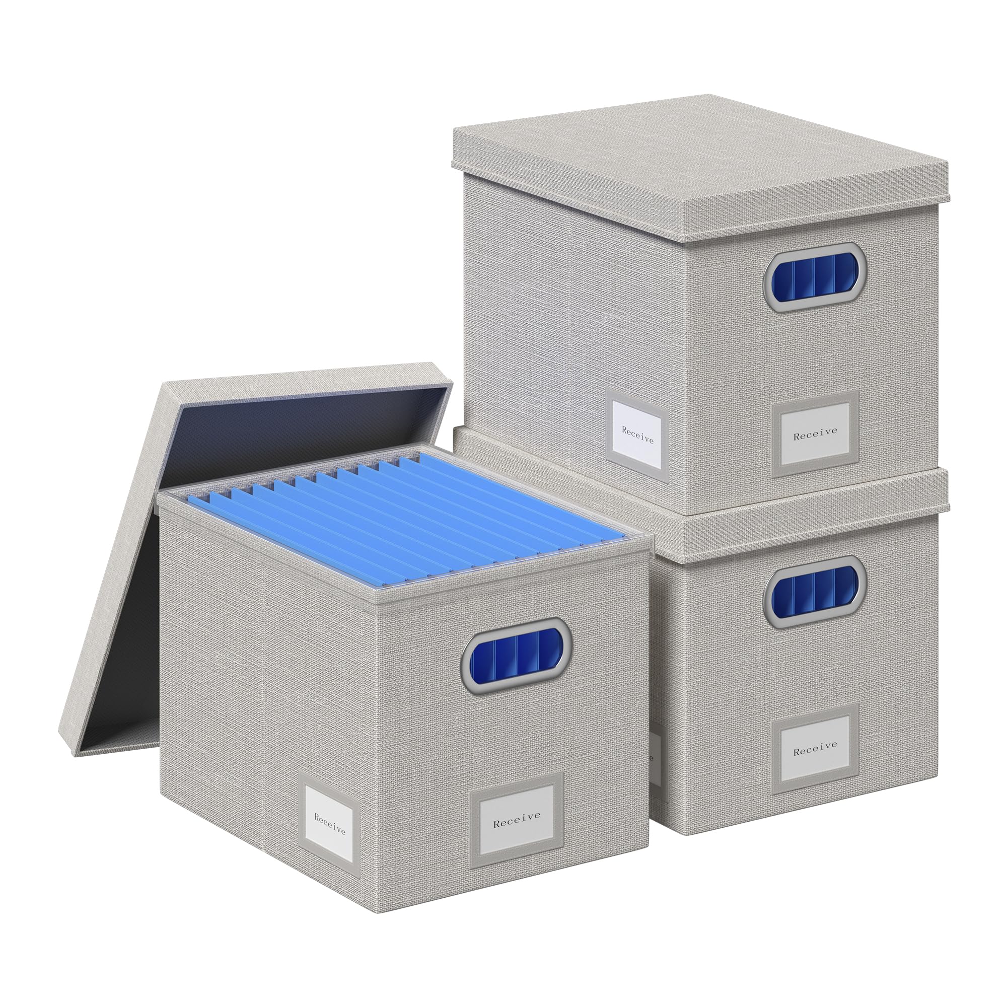 3-Pack Decorative Hanging File Organizer Box with Lid - 13.2 x 10.1 x 10.1 Inch Light Grey Plastic File Storage Box for Office, Home & School Organization - Perfect for Documents, Papers & Folders