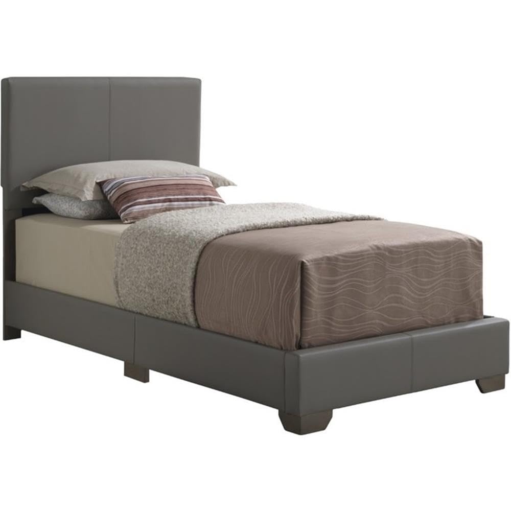 Carell Furniture Faux Leather Upholstered Twin Bed Frame - Light Gray Modern Upholstered Platform Bed for Small Spaces, Dorm Rooms & Guest Bedrooms