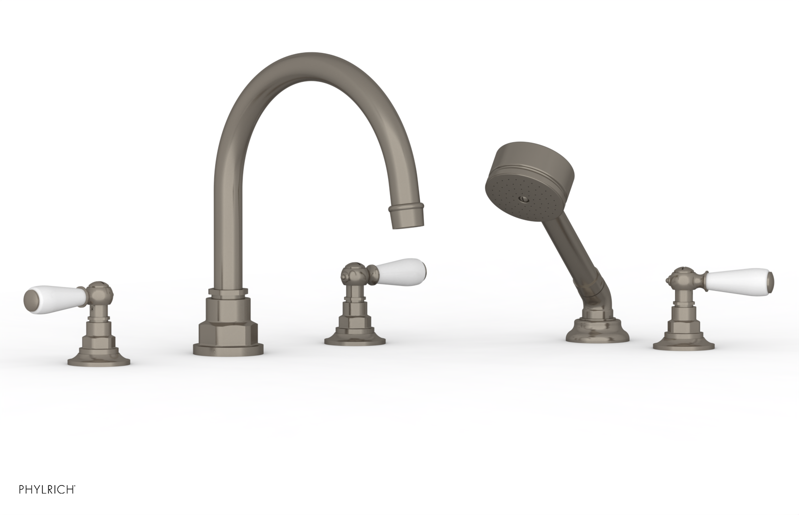 Jamestown Deck Tub Set with Hand Shower - White Accented Lever Handles (165-49) - Perfect for Bathroom Renovation & Spa-Like Experience