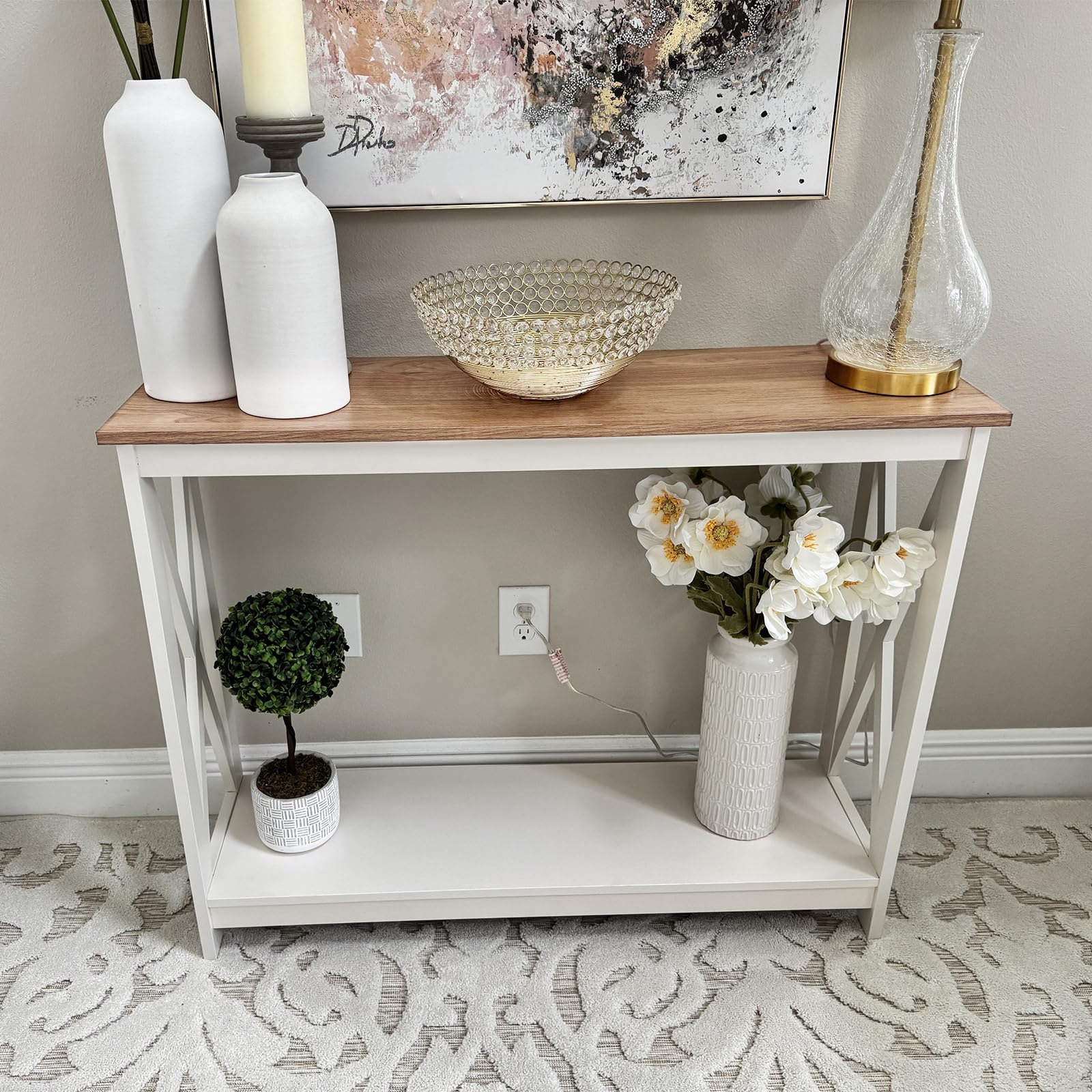Modern Farmhouse Console Table - Narrow Entryway Sofa Table for Living Room, Ivory White | Perfect for Hallway, Foyer & Behind Couch Decor