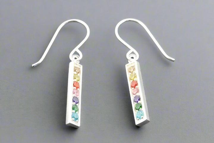 Rainbow Cubic Zirconia Drop Earrings in Sterling Silver - Elegant Dangle Jewelry for Women, Perfect for Parties, Weddings & Special Occasions