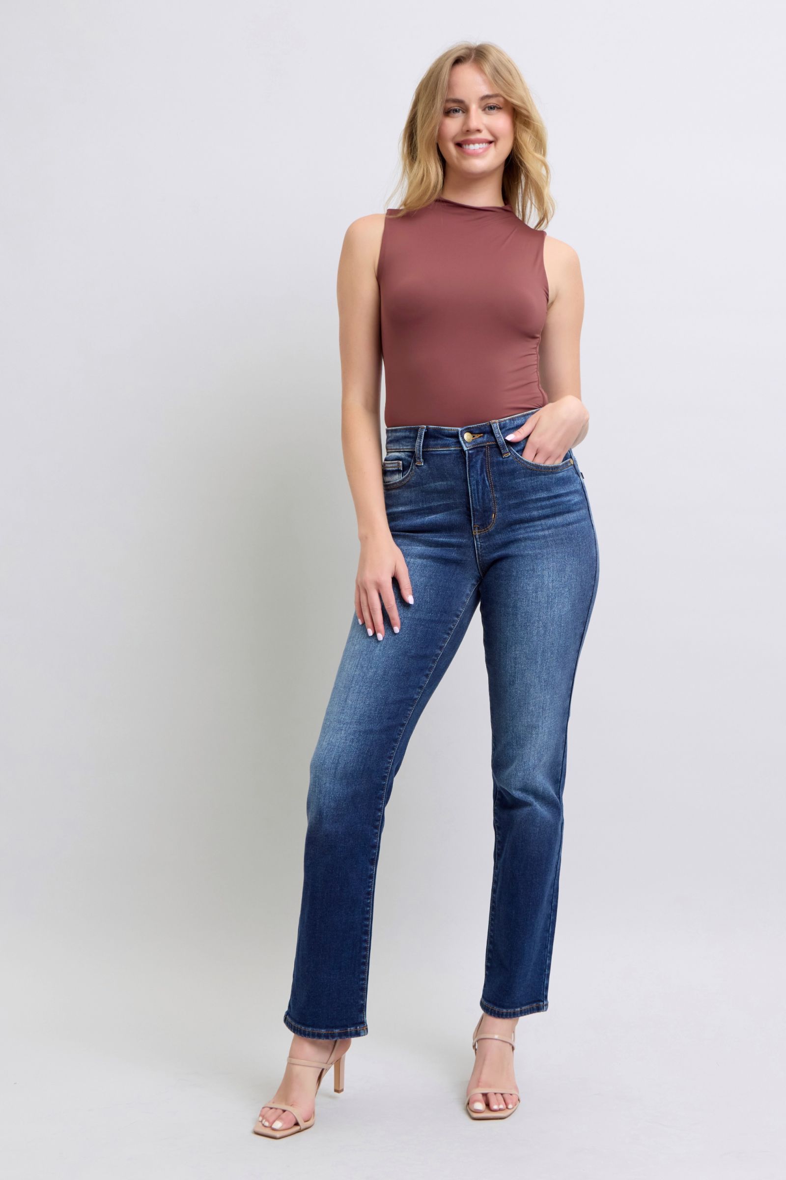 Judy Blue Washed Straight Leg Jeans for Women - Stretch Denim with Front & Back Pockets | Comfortable Casual Wear for Everyday Outfits, Work & Weekend Style