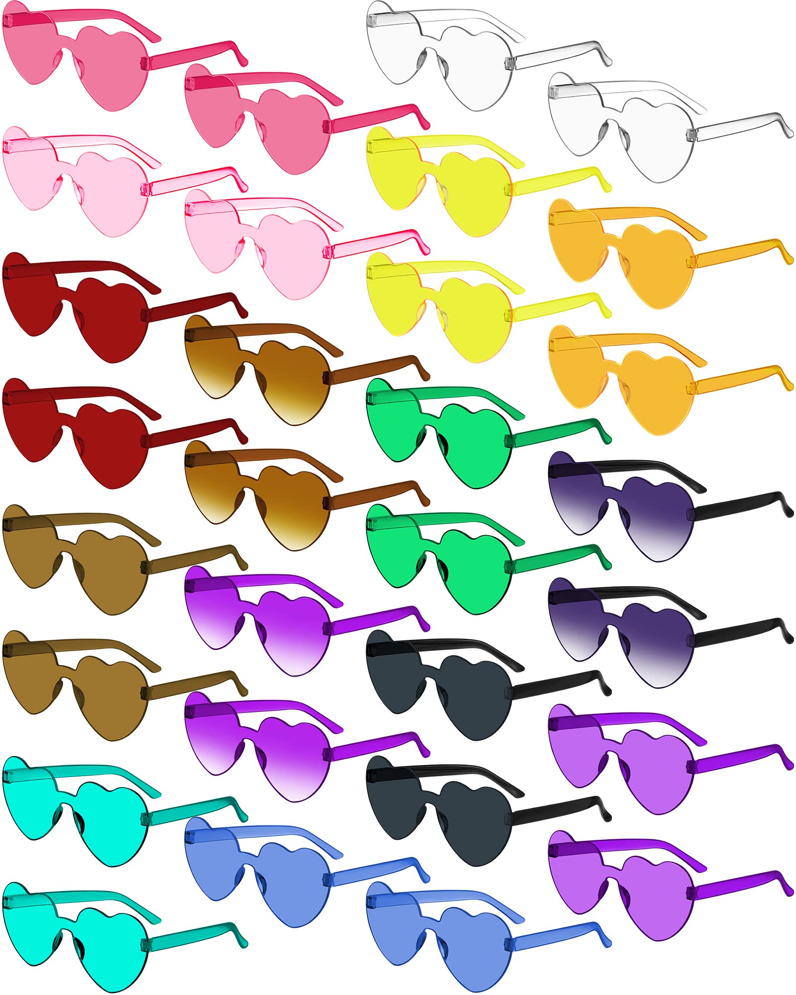 WeeWooday 30 Pairs Heart Shaped Rimless Sunglasses - Trendy Transparent Candy Color Tinted Eyewear for Women & Girls | Perfect for Parties, Festivals, Gifts & Photo Props
