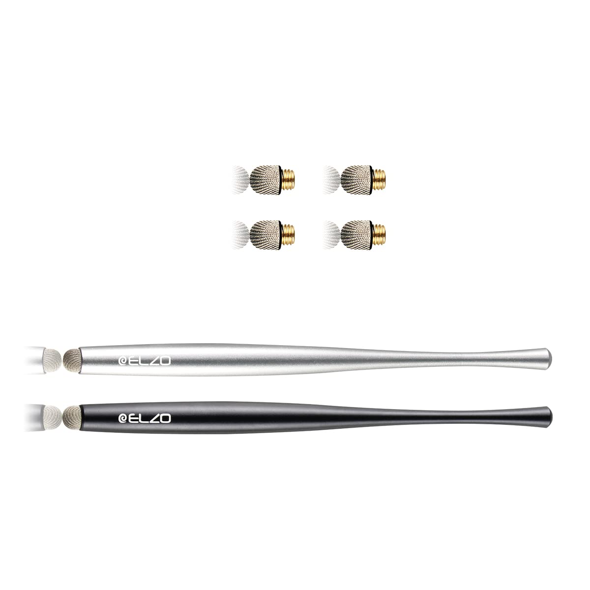 Elzo Stylus Pen 2 Pack with 4 Replacement Tips - Universal Capacitive Touch Screen Pen for iPad, iPhone, Samsung, Microsoft Surface Pro & Android Tablets - Perfect for Drawing, Note-Taking & Digital Signatures