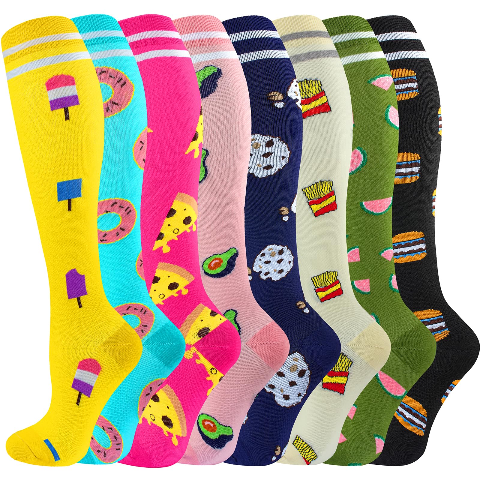 Bropite 8 Pairs Compression Socks for Women & Men (20-30 mmHg) - Best for Running, Nursing, Travel & Yoga - Improve Blood Circulation & Reduce Swelling - Perfect for Athletes, Nurses & Frequent Flyers