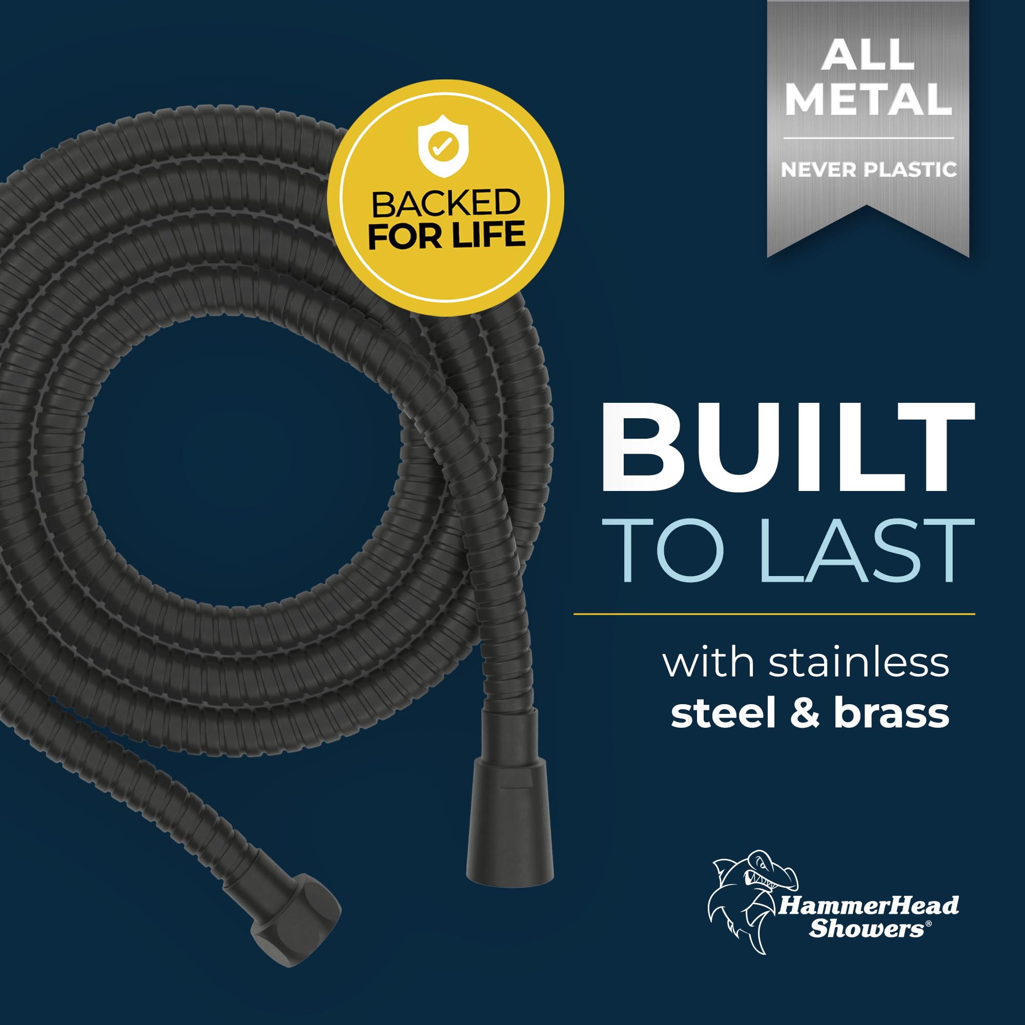 HammerHead Showers® All Metal 72 Inch Extra Long Shower Hose - Matte Black Universal Replacement for Handheld Shower Heads | Durable Bathroom Upgrade for Spa-Like Experience