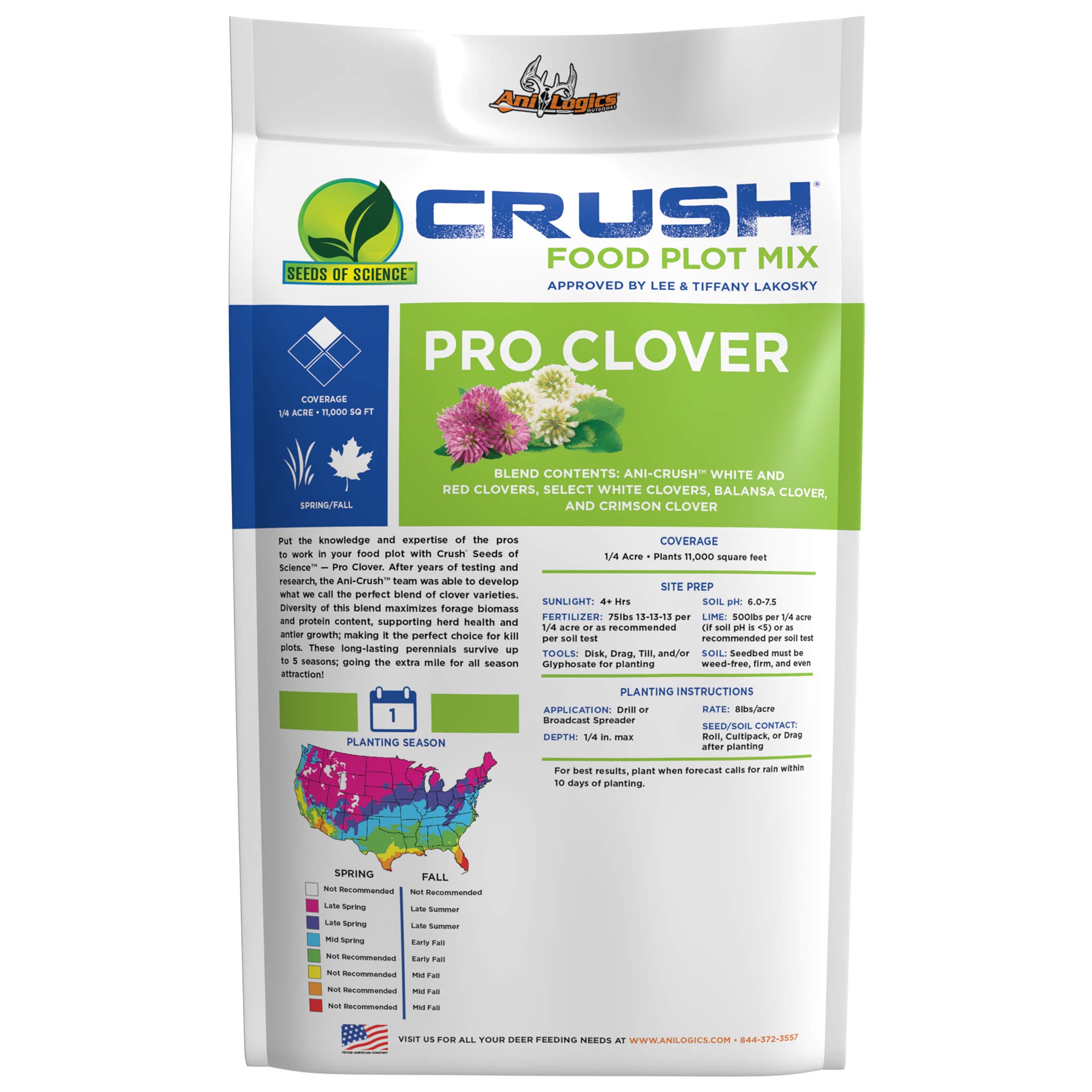 Crush Pro Clover Deer Food Plot Seed - 6 Premium Clover Varieties for Spring & Fall Planting (2 lbs Covers 0.25 Acres) | High Palatability Deer Attractant for Hunting & Wildlife Food Plots
