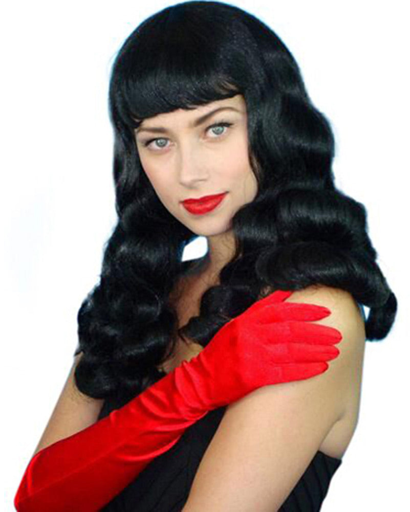 40s Bettie Page Burlesque Black Wig - Vintage Retro Hairstyle for Cosplay, Halloween & Pinup Costumes - Perfect for Themed Parties & Photo Shoots
